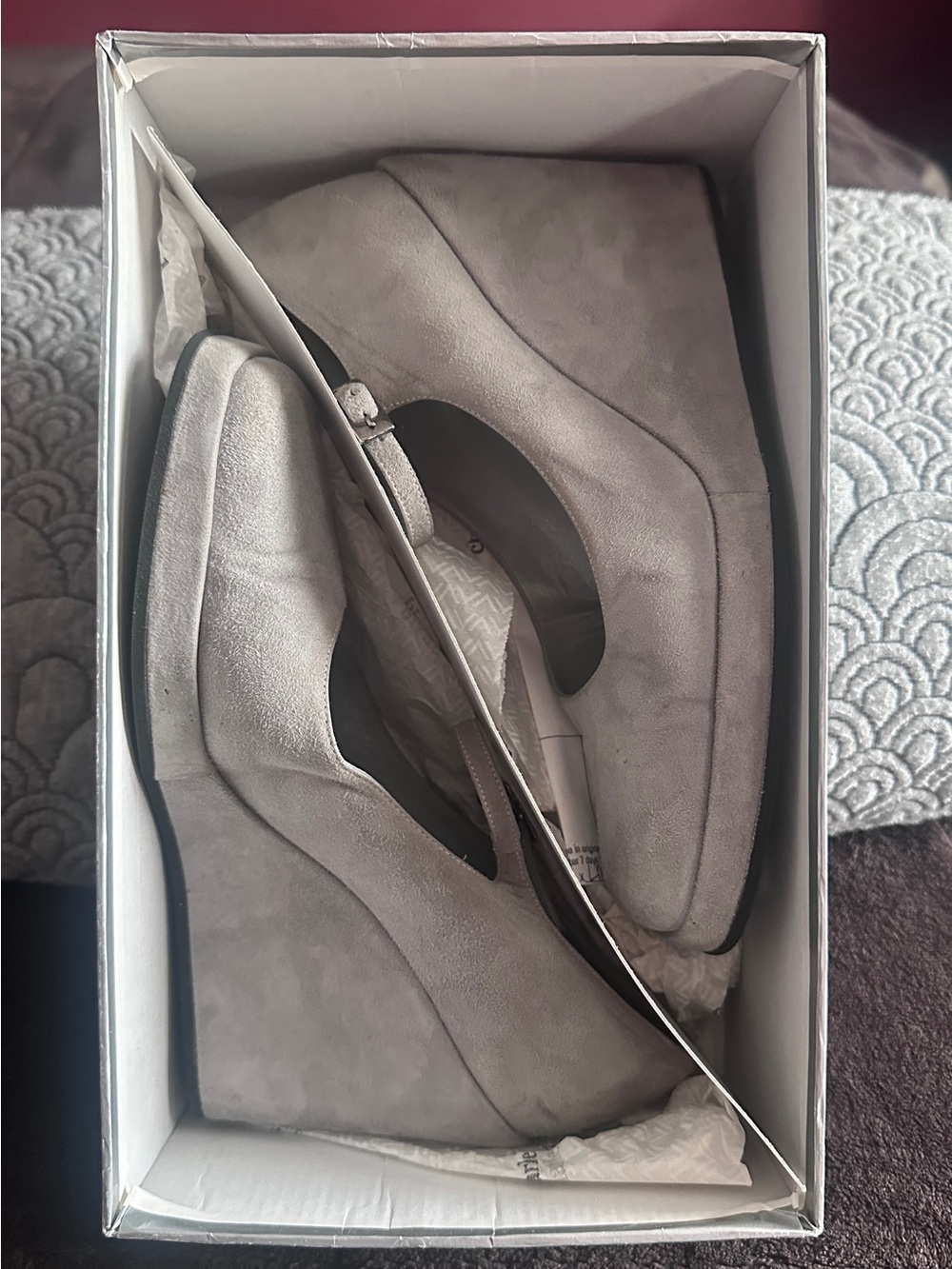 🩶 Vintage 1999 Charles David Dove Gray Suede Mary Jane Platform Wedges Size 7